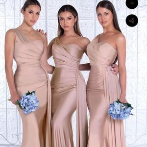 One-Shoulder Satin Evening Dress in Blush - Elegant Bridesmaid Gown